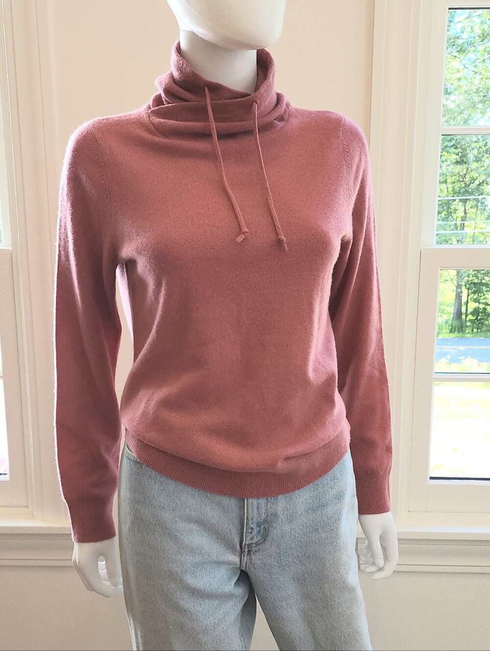 LLBean Cashmere Funnelneck Sweater Long Sleeve Rose Pink Cowl Turtleneck